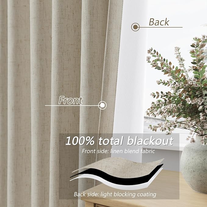 100% Blackout Linen Curtains for Bedroom 84 inches Long, Thermal Insulated Room - Image 4
