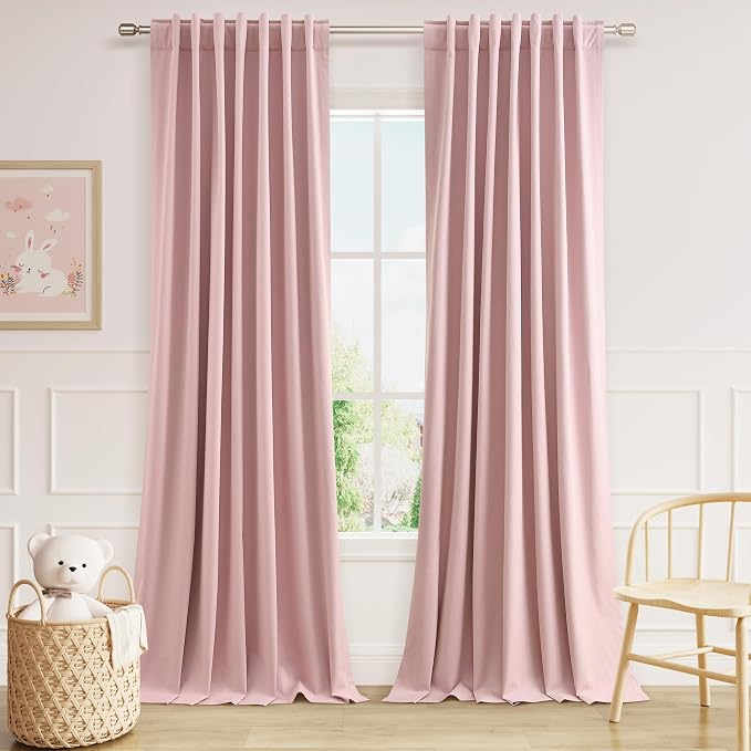 Pink 100% Blackout Linen Curtains 120 Inch 2 Panels Set by Guken