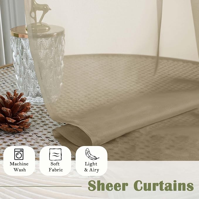 Taupe Sheer Curtains 90 Inches Long 2 Panels Set, Living Room Curtains - Image 8