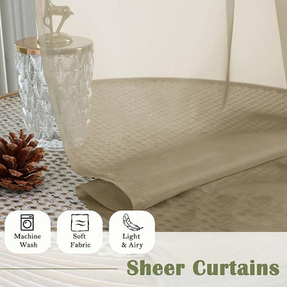 Taupe Sheer Curtains 90 Inches Long 2 Panels Set, Living Room Curtains - Image 8