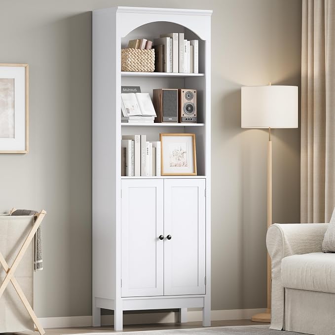 Bookshelf with Doors, Floor Standing Display Storage Cabinet - Image 8