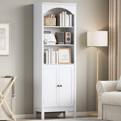 Bookshelf with Doors, Floor Standing Display Storage Cabinet - Image 8
