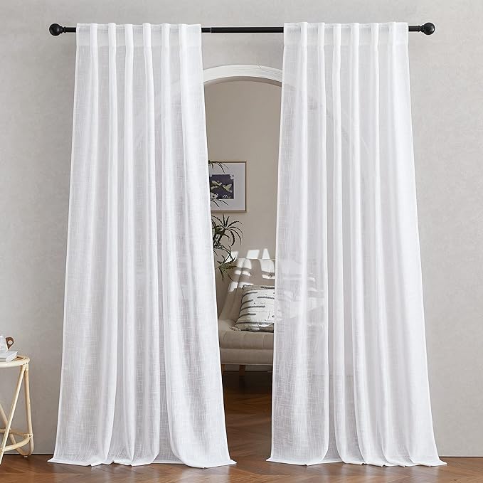 NICETOWN White Linen Sheer Curtains and Drapes 84 inches Long, Rod Pocket & by NICETOWN