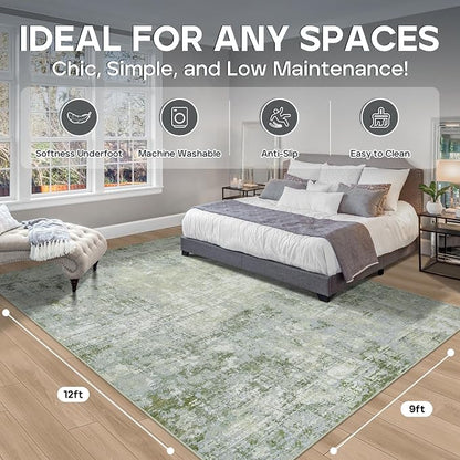 Aelenmu 9x12 Area Rugs for Living Room Bedroom Dining Room Washable Green | - Image 2