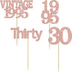 Gyufise 24Pcs Happy 30th Birthday Cupcake Toppers Glitter Thirty 30 Fabulous Vintage 1995 Cupcake Picks for 30th Birthday Wedding Anniversary Party Cake Decorations Supplies Rose Gold