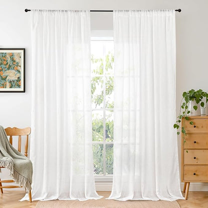 BGment White Linen Semi Sheer Curtains 84 Inch Length by BGment