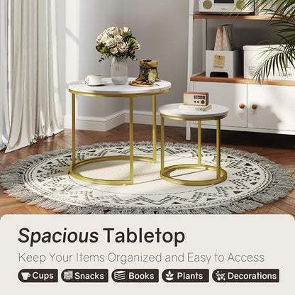 Otterease Nesting Tables Set of 2, Round Coffee Table, Small Nesting Coffee - Image 3