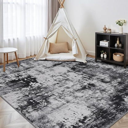 Rugflix 4x6 Area Rugs for Living Room, Washable Black Grey Dark Large Rug | - Image 8