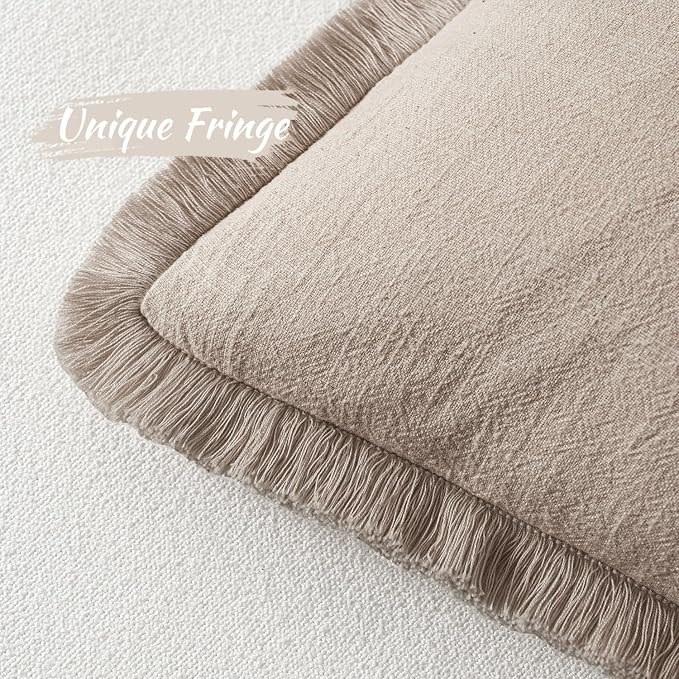 MIULEE Boho Natural Linen Fringe Decorative Euro Throw Pillow Covers 26x26 | - Image 4