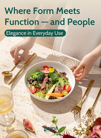 Sweese 22oz Porcelain Pasta Bowls Set of 6-7.6 Inch White Salad Serving Plates, Microwave Dishwasher Safe Dinnerware