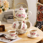 20-Pieces Tea Set For Adult with Golden Metal Rack,Porcelain Tea Sets For Women,Tea Gift Sets for Home&Party(016)