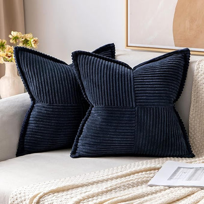 MIULEE Navy Blue Corduroy Decorative Euro Sham Pillow Covers 24x24 Inch by MIULEE
