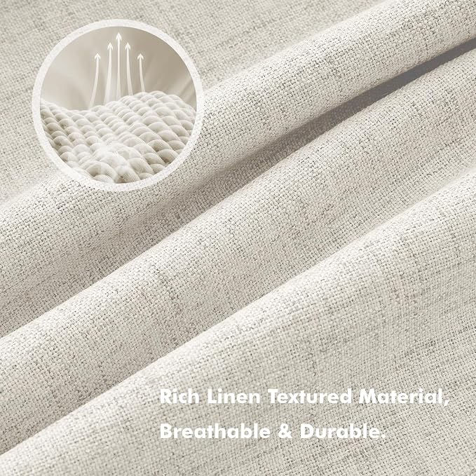 MIULEE 100% Blackout Linen Curtains 42 x 63 Inch Light Cream 2 Panels | Thermal - Image 3