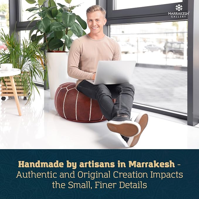 Marrakesh Gallery Genuine Leather Round Pouf Cover - Image 5