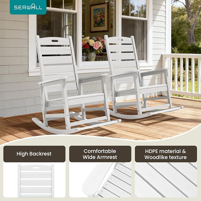 SERWALL HDPE Outdoor Rocking Chair, Oversized Rocking Chair - Image 6