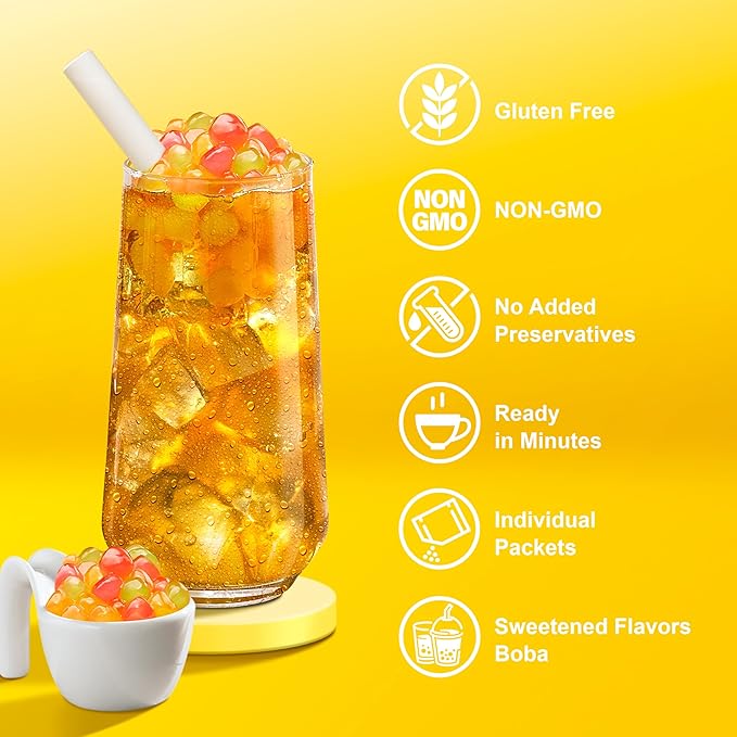 J WAY Instant Passionfruit Pineapple Green Tea Kit with Authentic Fruity Colorful Tapioca Boba, Ready in Under One Minute, Paper Straws Included - 6 Servings