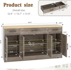 Vongrasig 53" Large Sideboard Buffet Cabinet With 4 Doors and 3 Drawers, Farmhouse Coffee Bar Kitchen Storage Cabinet, Wood Table for Kitchen, Dining Room, Ash Grey