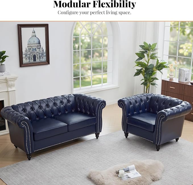 LEVNARY Chesterfield Armchair, Tufted Leather Accent Chair, Mid-Century Modern - Image 7