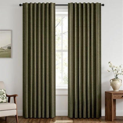 MIULEE 100% Blackout Linen Curtains 42 x 84 Inch Light Olive Green 2 Panels | by MIULEE