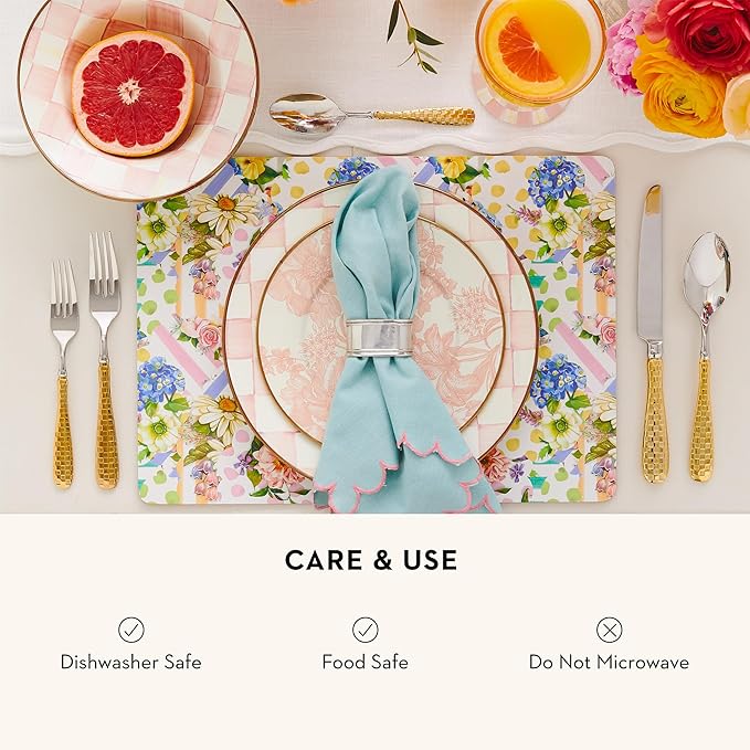 MACKENZIE-CHILDS Enamel Salad and Dessert Plate, Small Plate for Appetizers or Desserts, 8 Inches, Pink-and-White Rosy English Garden