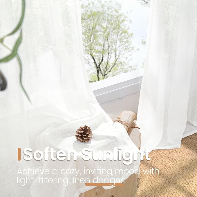 BGment White Semi Sheer Linen Curtains 63 Inch Length - Image 4