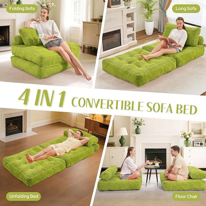 HABUTWAY Folding Sofa Bed, Convertible Sleeper Chair Bed w/Dual-Pillow & Handle - Image 7
