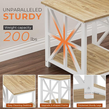 GreenForest End Table with 2-Tier Storage Shelf, 24 inch Large Side Table - Image 4