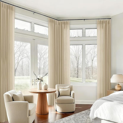 Light Filtering Pinch Pleat Linen Curtains 102 Inches Long Beige | Boho - Image 9