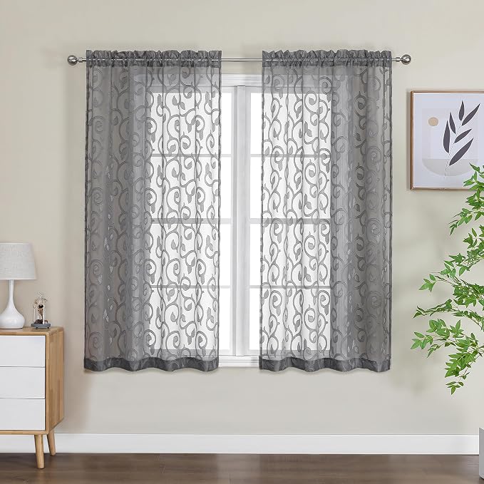 Furman Grey Sheer Curtains 54 Inch Length 2 Panels Set - Image 2