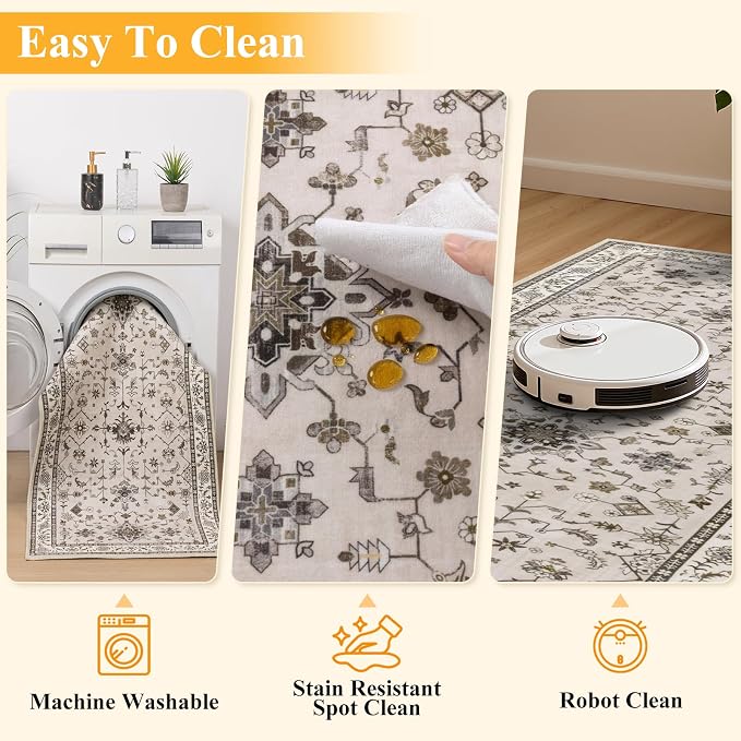 HEBE Hallway Runner Rug 2'x6', Washable Non Slip Kitchen Rug Runner | Soft Boho - Image 4