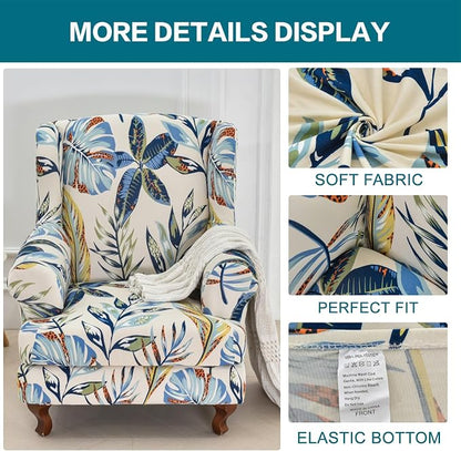 KRFOONN Stretch Wing Chair Slipcovers Printed 2 Piece Wingback Chair Covers - Image 2