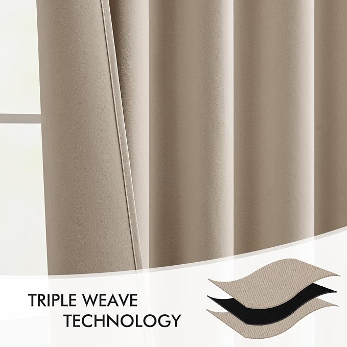 MIULEE Taupe Back Tab Blackout Curtains 52x72 Inches Long 2 Panels Set | Rod - Image 7