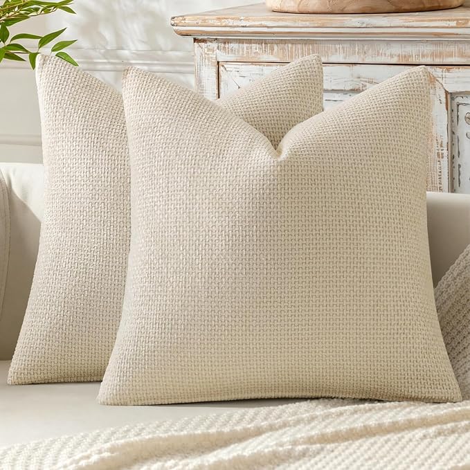 MIULEE Decorative Couch Throw Pillow Covers 18x18 Inch Neutral Cream 2 Pack | by MIULEE