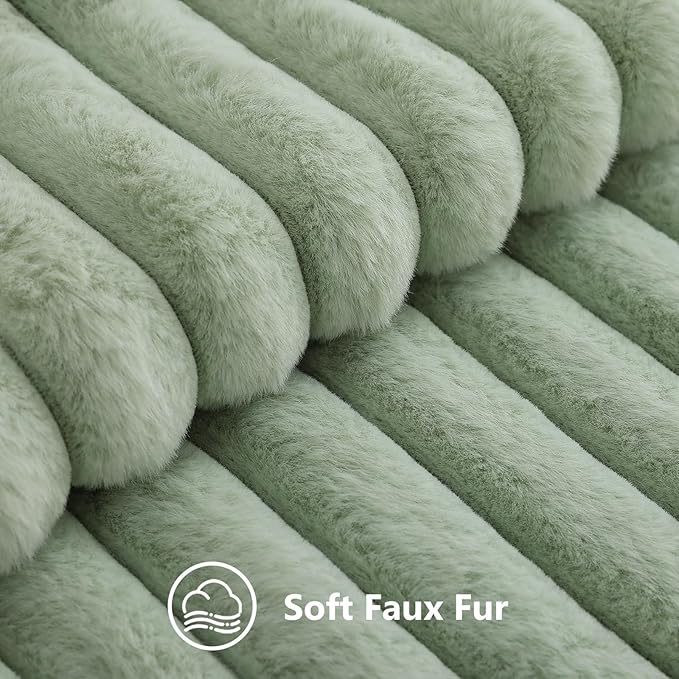 decorUhome Fall Faux Fur Throw Pillow Covers 12x20 Set of 2 Sage Green | - Image 2
