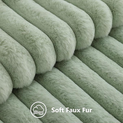 decorUhome Fall Faux Fur Throw Pillow Covers 12x20 Set of 2 Sage Green | - Image 2