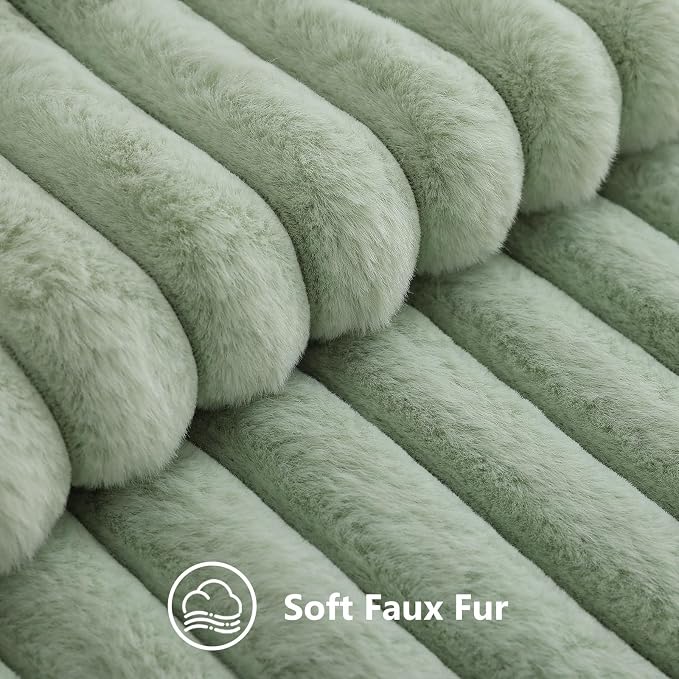 decorUhome Fall Faux Fur Throw Pillow Covers 26x26 Set of 2 Sage Green | - Image 2