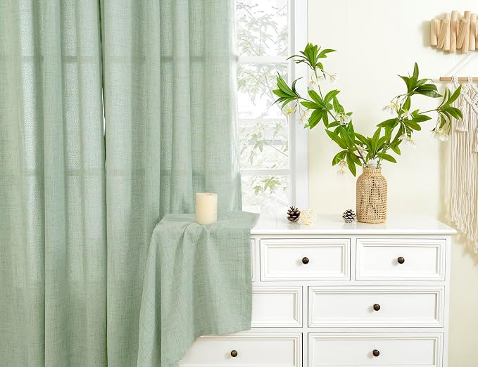 YoungsTex Sage Green Curtains, Linen Semi Sheer Drapes 84 Inch Long 2 Panel | - Image 9