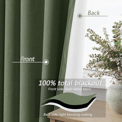 Olive Green 100% Blackout Curtains 84 Inch Length 2 Panels Set - Image 4
