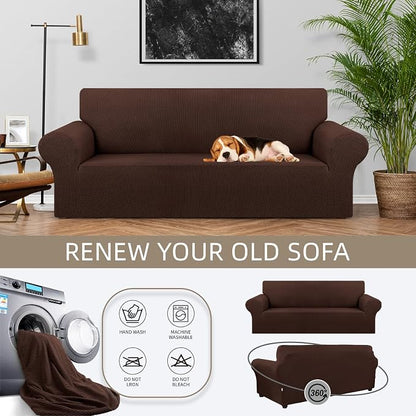 Stretch Couch Covers for Sofa, 3 Cushion Couch Slipcover, Chocolate | 1-Piece - Image 3