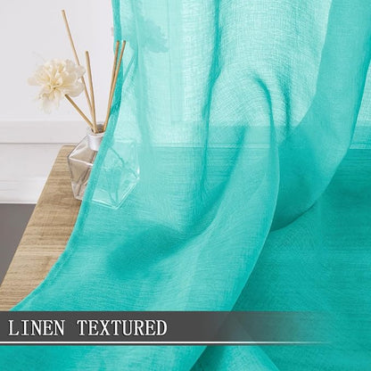 Tollpiz Short Sheer Curtains Living Room Linen Textured Curtain Sheers Light - Image 2