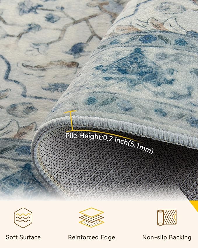 RELEANY Washable Area Rug, Small 2'x4', Water Repellent, Pet Friendly, Vintage - Image 4