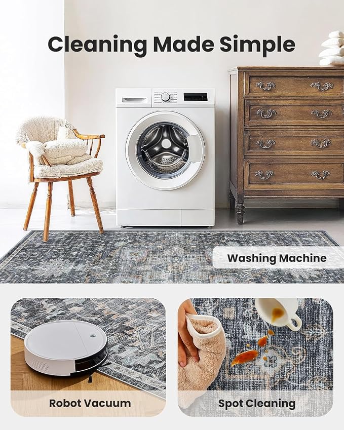 AMADA HOMEFURNISHING 9x12 Washable Area Rug, Low-Profile Large Area Rug - Image 5