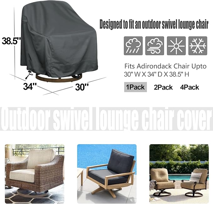 Outdoor Swivel Lounge Chair Cover 1 Pack, Fits to Lawn Patio Chairs, 420D - Image 2