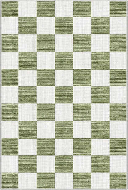 Front Door Mat Outside Entrance 2x3 Green White Checkered Rug | Non-Slip - Image 7
