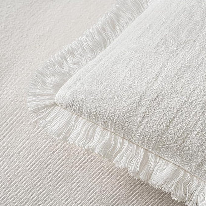 MIULEE Boho Linen Fringe Decorative Euro Throw Pillow Covers White 24x24 | Set - Image 4