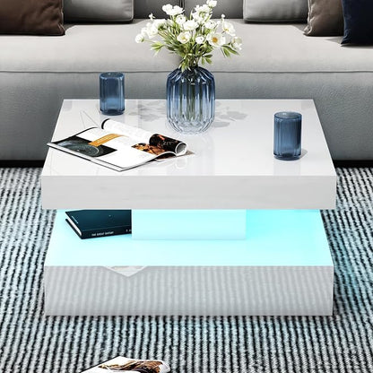 HedoAjim LED Coffee Table for Living Room, Living Room Table 2-Tier Square - Image 7