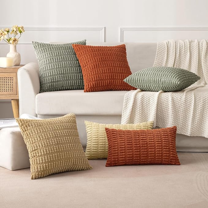 MIULEE Lumbar Corduroy Decorative Throw Pillow Covers 12x20 Light Olive | Green - Image 5
