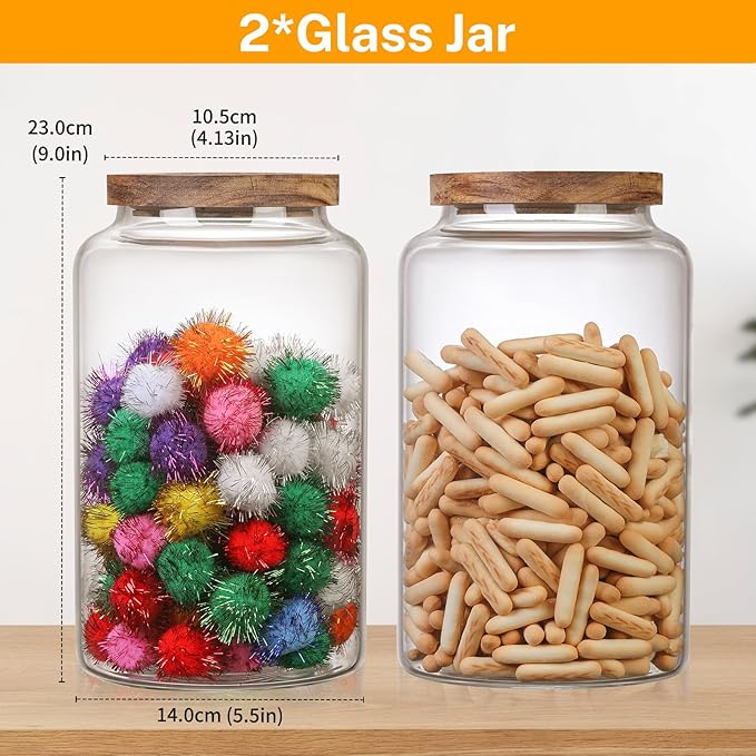 Vacuum Coffee Canister Glass Food Storage Jars With Airtight Lids Borosilicate Glass Coffee Canister Container for Coffee Beans & Grounds Tea Sugar Spices Kitchen (94oz(2800ml)-B-2pack)