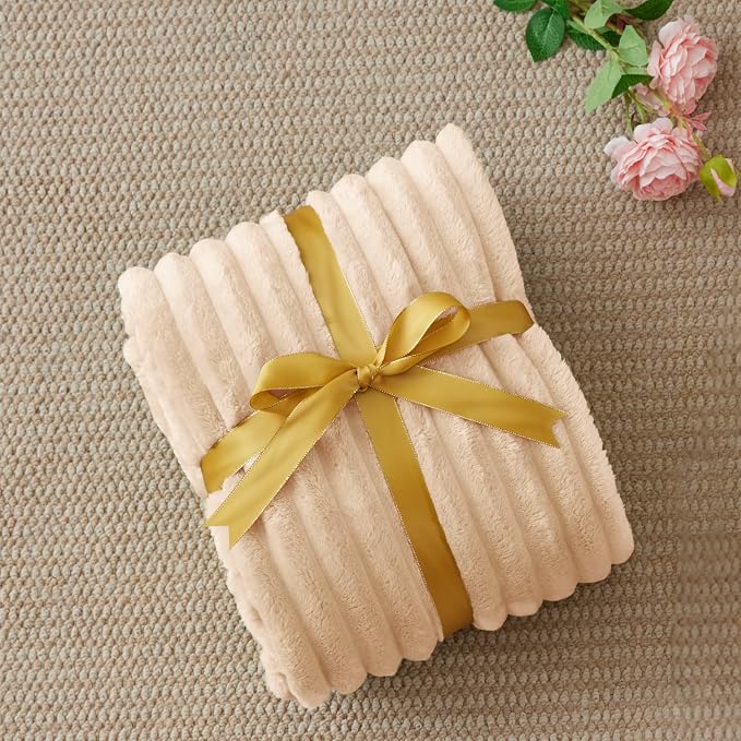 BEDELITE Striped Fleece Throw Blanket, Blush Sand, Soft Cozy, Lightweight Warm - Image 6