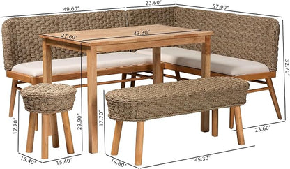bali & pari Denver Modern Bohemian Natural Seagrass and Acacia Wood 5-Piece - Image 13